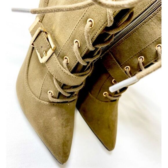 NWOT Shoedazzle Maxwell Olive Green Lace Up Bootie - Picture 5 of 9